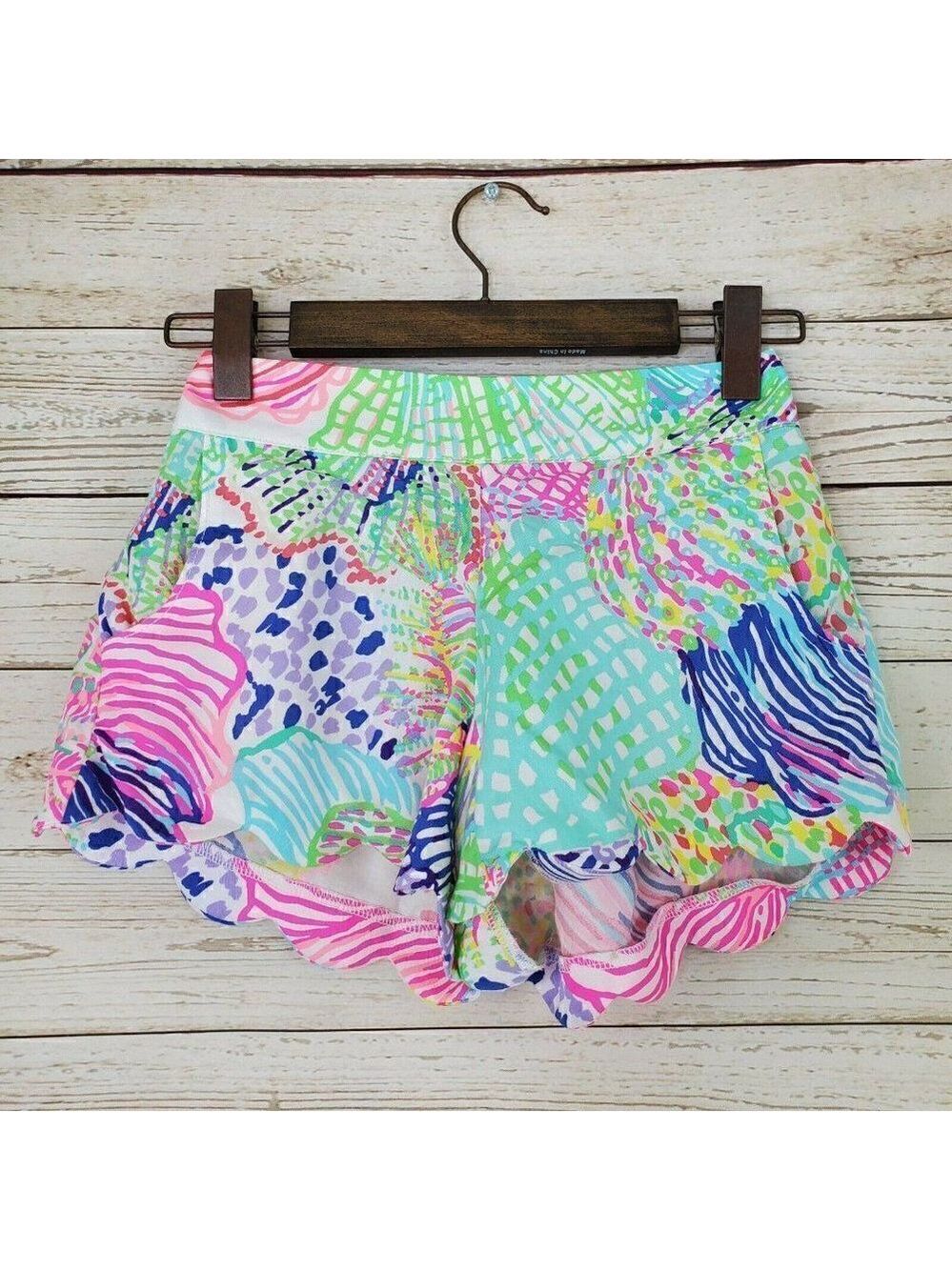Lilly Pulitzer Dahlia Shorts Size XS Multicolor Scalloped Hem Pants Modal Tencel